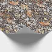 William Morris Strawberry Thief Houtskool Okergeel Cadeaupapier (Hoek)