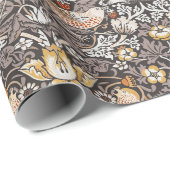 William Morris Strawberry Thief Houtskool Okergeel Cadeaupapier (Rol Hoek)