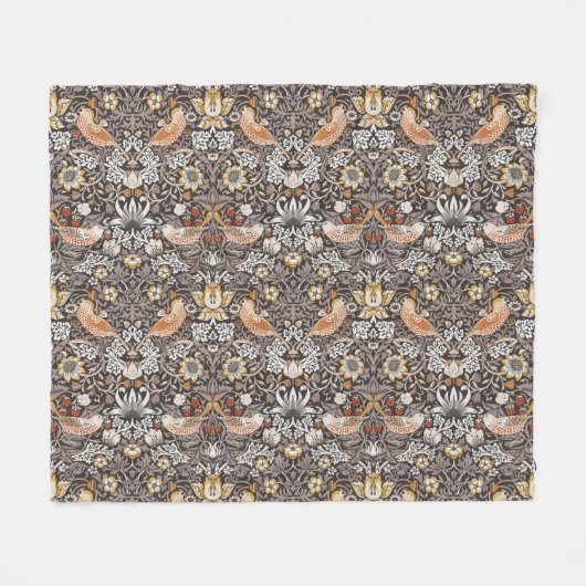 William Morris Strawberry Thief Houtskool Okergeel Fleece Deken (Voorkant (Horizontaal))