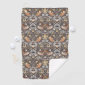 William Morris Strawberry Thief Houtskool Okergeel Golfhanddoek (Insitu)