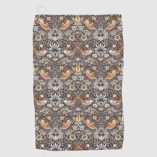 William Morris Strawberry Thief Houtskool Okergeel Golfhanddoek (Voorkant)