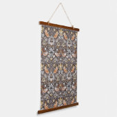 William Morris Strawberry Thief Houtskool Okergeel Hangend Wandkleed (Gebogen)