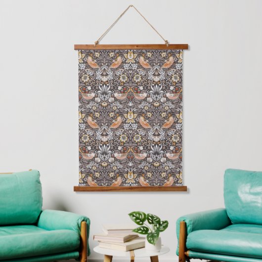 William Morris Strawberry Thief Houtskool Okergeel Hangend Wandkleed (Woonkamer)