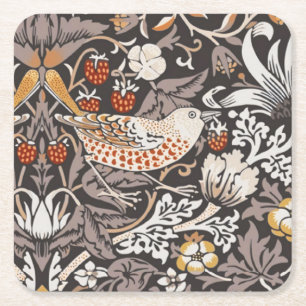William Morris Strawberry Thief Houtskool Okergeel Kartonnen Onderzetters