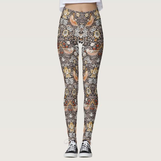 William Morris Strawberry Thief Houtskool Okergeel Leggings (Voorkant)
