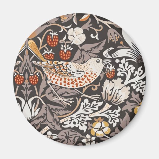 William Morris Strawberry Thief Houtskool Okergeel Magneet (Voorkant)