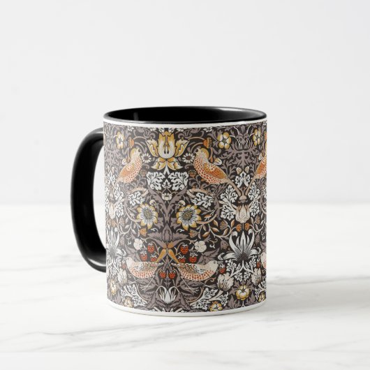 William Morris Strawberry Thief Houtskool Okergeel Mok (Voorkant links)