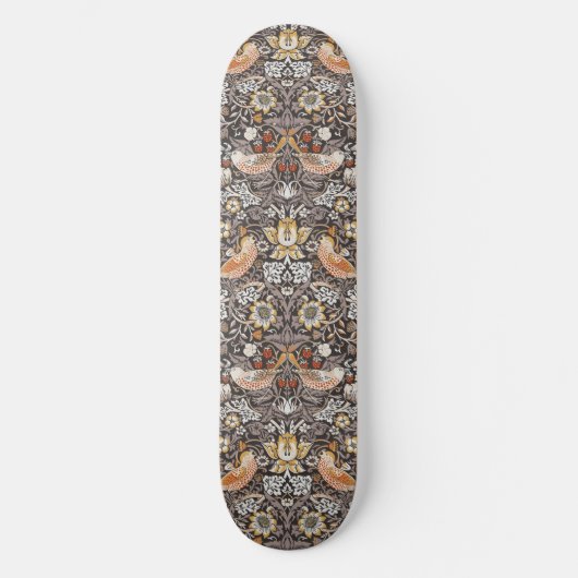 William Morris Strawberry Thief Houtskool Okergeel Persoonlijk Skateboard (Voorkant)