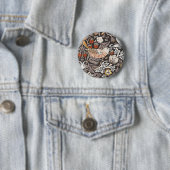 William Morris Strawberry Thief Houtskool Okergeel Ronde Button 5,7 Cm (In situ)