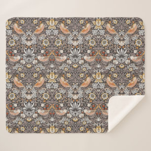 William Morris Strawberry Thief Houtskool Okergeel Sherpa Deken