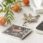William Morris Strawberry Thief Houtskool Okergeel Sleutelhanger (Zijkant)