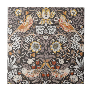 William Morris Strawberry Thief Houtskool Okergeel Tegeltje