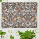 William Morris Strawberry Thief Houtskool Okergeel Theedoek (Gevouwen)