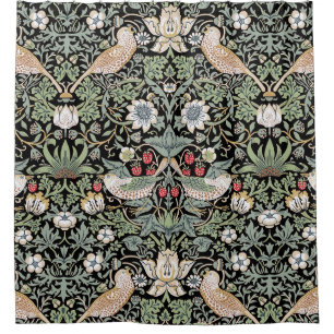 William Morris Strawberry Thief I Black Birds Douchegordijn