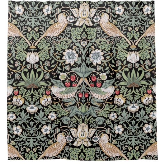 William Morris Strawberry Thief I Black Birds Douchegordijn (Voorkant)