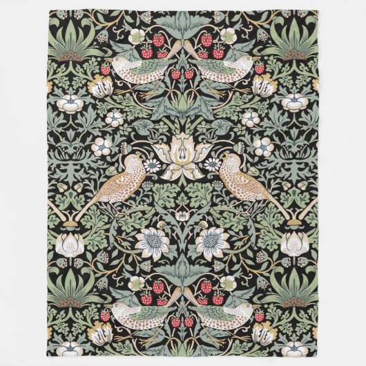 William Morris Strawberry Thief I Black Birds Fleece Deken (Voorkant)