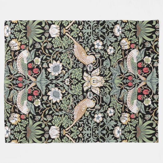 William Morris Strawberry Thief I Black Birds Fleece Deken (Voorkant (Horizontaal))