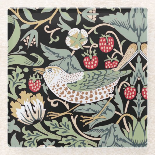 William Morris Strawberry Thief I Black Birds Glazen Onderzetter (Voorkant)
