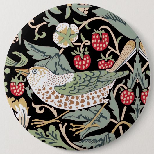 William Morris Strawberry Thief I Black Birds Ronde Button 6,0 Cm (Voorkant)