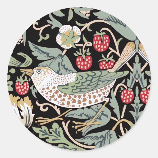 William Morris Strawberry Thief I Black Birds Ronde Sticker (Voorkant)