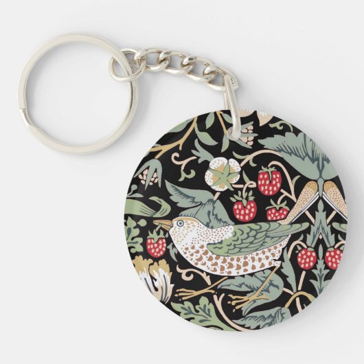 William Morris Strawberry Thief I Black Birds Sleutelhanger (Voorkant)