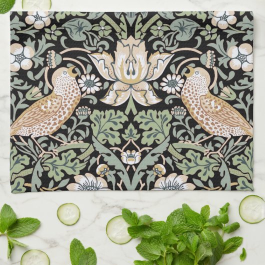 William Morris Strawberry Thief I Black Birds Theedoek (Gevouwen)