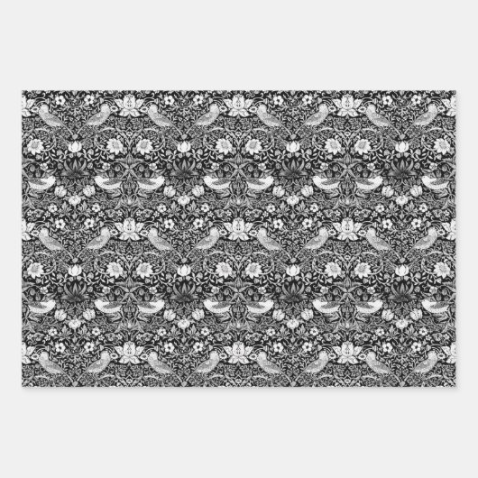 William Morris Strawberry Thief, Multi Blauw Zwart Inpakpapier Vel (Voorkant 3)