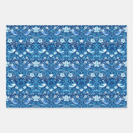 William Morris Strawberry Thief, Multi Blauw Zwart Inpakpapier Vel (Voorkant 2)