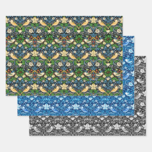 William Morris Strawberry Thief, Multi Blauw Zwart Inpakpapier Vel