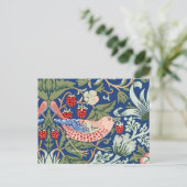 William Morris Strawberry Thief Navy Koraal Briefkaart (Staand voorkant)