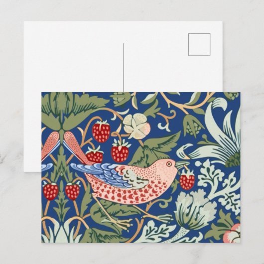 William Morris Strawberry Thief Navy Koraal Briefkaart (Voorkant / Achterkant)
