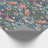 William Morris Strawberry Thief Navy Koraal Cadeaupapier (Hoek)