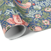 William Morris Strawberry Thief Navy Koraal Cadeaupapier (Rol Hoek)