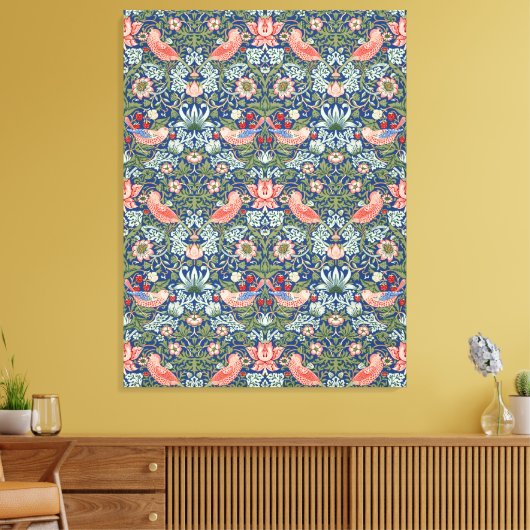 William Morris Strawberry Thief Navy Koraal Canvas Afdruk (Insitu (Woonkamer))