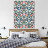 William Morris Strawberry Thief Navy Koraal Canvas Afdruk (Insitu (Slaapkamer))