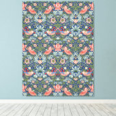 William Morris Strawberry Thief Navy Koraal Canvas Afdruk (Insitu (Houten vloer))