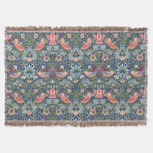 William Morris Strawberry Thief Navy Koraal Deken (Voorkant)