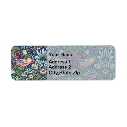William Morris Strawberry Thief Navy Koraal Etiket (Voorkant)