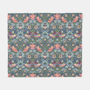 William Morris Strawberry Thief Navy Koraal Fleece Deken