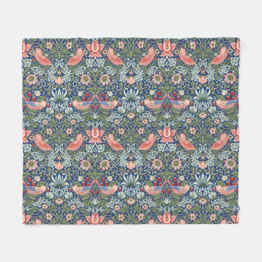 William Morris Strawberry Thief Navy Koraal Fleece Deken (Voorkant (Horizontaal))