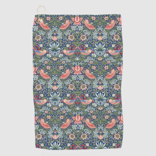 William Morris Strawberry Thief Navy Koraal Golfhanddoek (Voorkant)
