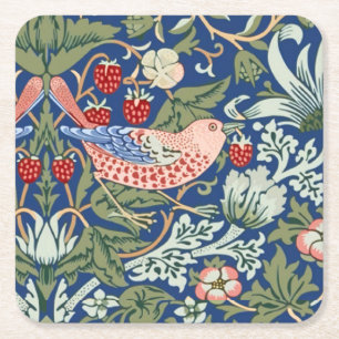 William Morris Strawberry Thief Navy Koraal Kartonnen Onderzetters