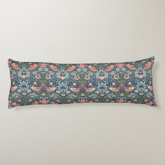 William Morris Strawberry Thief Navy Koraal Lichaamskussen (Achterkant)