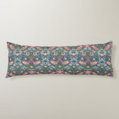 William Morris Strawberry Thief Navy Koraal Lichaamskussen (Voorkant)