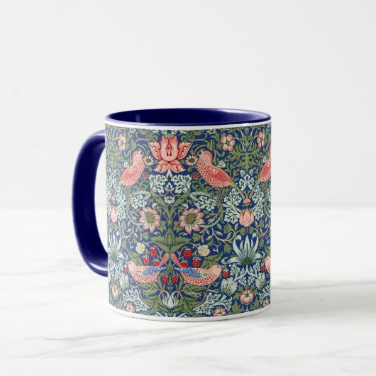 William Morris Strawberry Thief Navy Koraal Mok (Voorkant links)