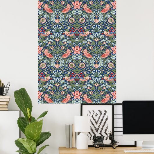 William Morris Strawberry Thief Navy Koraal Poster (Thuiskantoor)