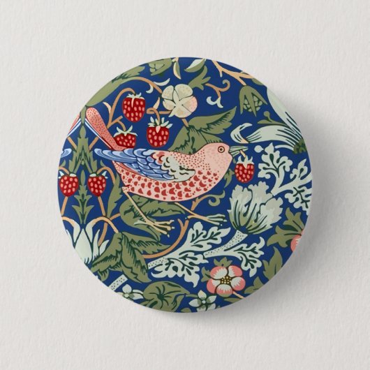 William Morris Strawberry Thief Navy Koraal Ronde Button 5,7 Cm (Voorkant)