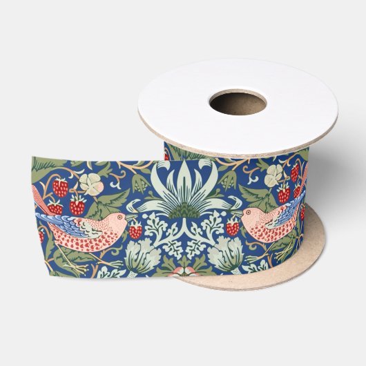 William Morris Strawberry Thief Navy Koraal Satijnen Lint (Spoel)