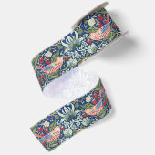William Morris Strawberry Thief Navy Koraal Satijnen Lint (Achterkant)