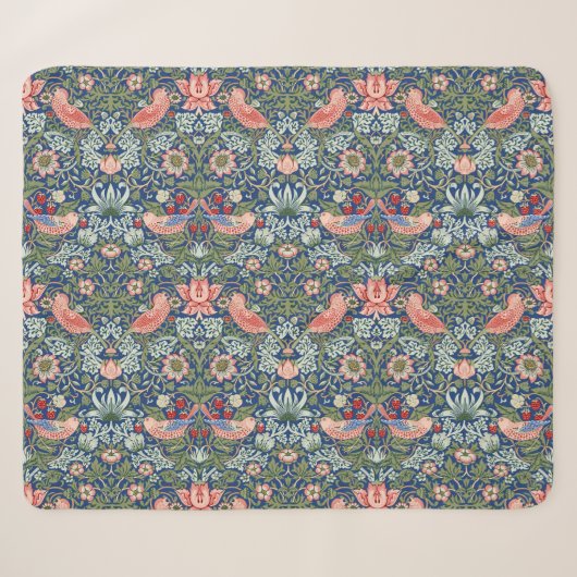William Morris Strawberry Thief Navy Koraal Sherpa Deken (Voorkant (horizontaal))